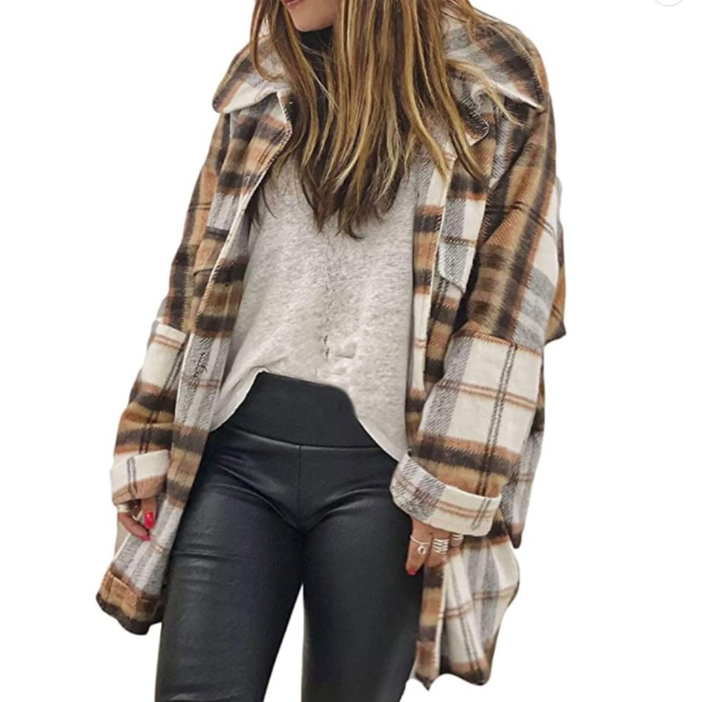 Tanming Women's Flannel Plaid Shacket / Jacket